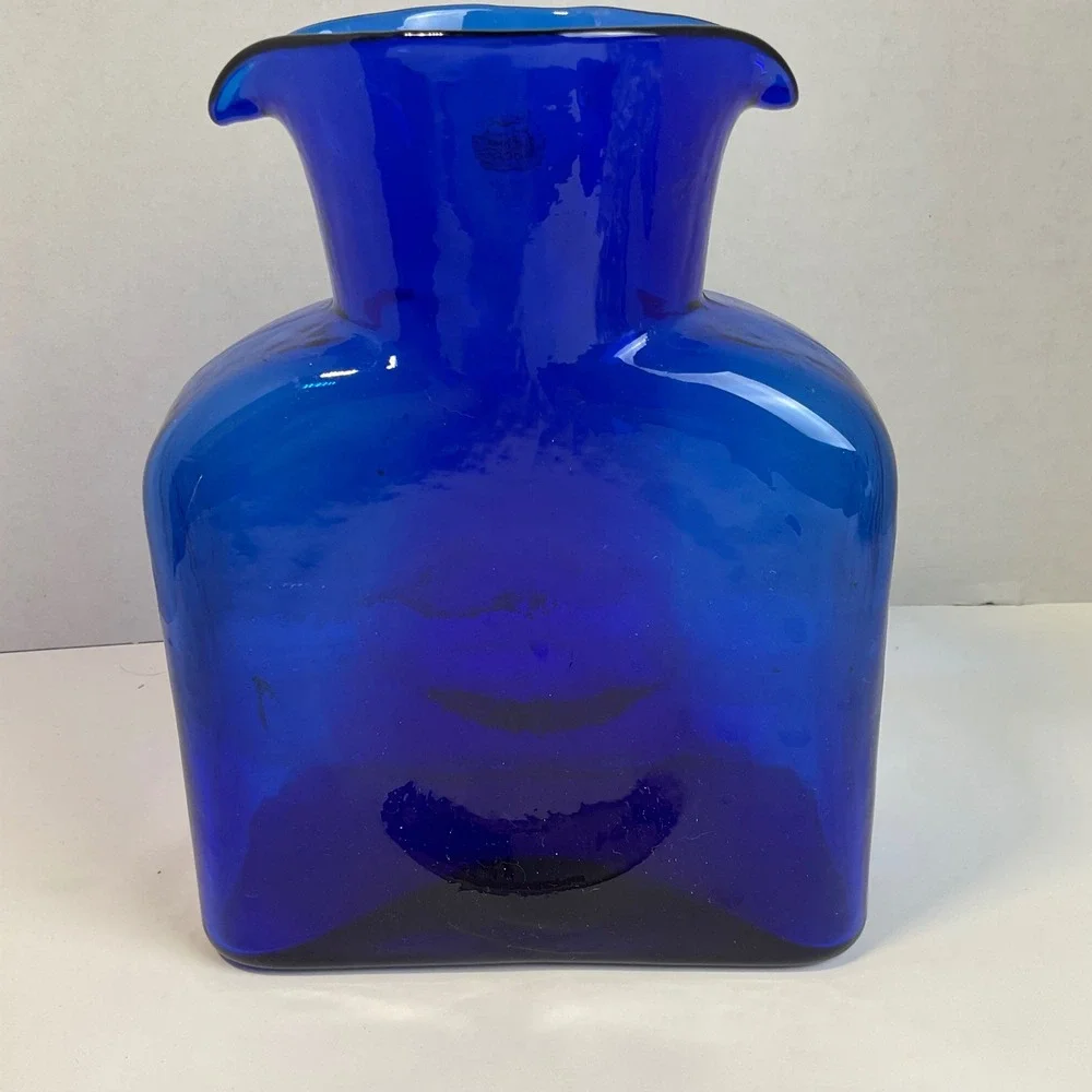 Blenko Cobalt Blue Glass Water Carafe Pitcher 384 Pinched Spout Made in USA